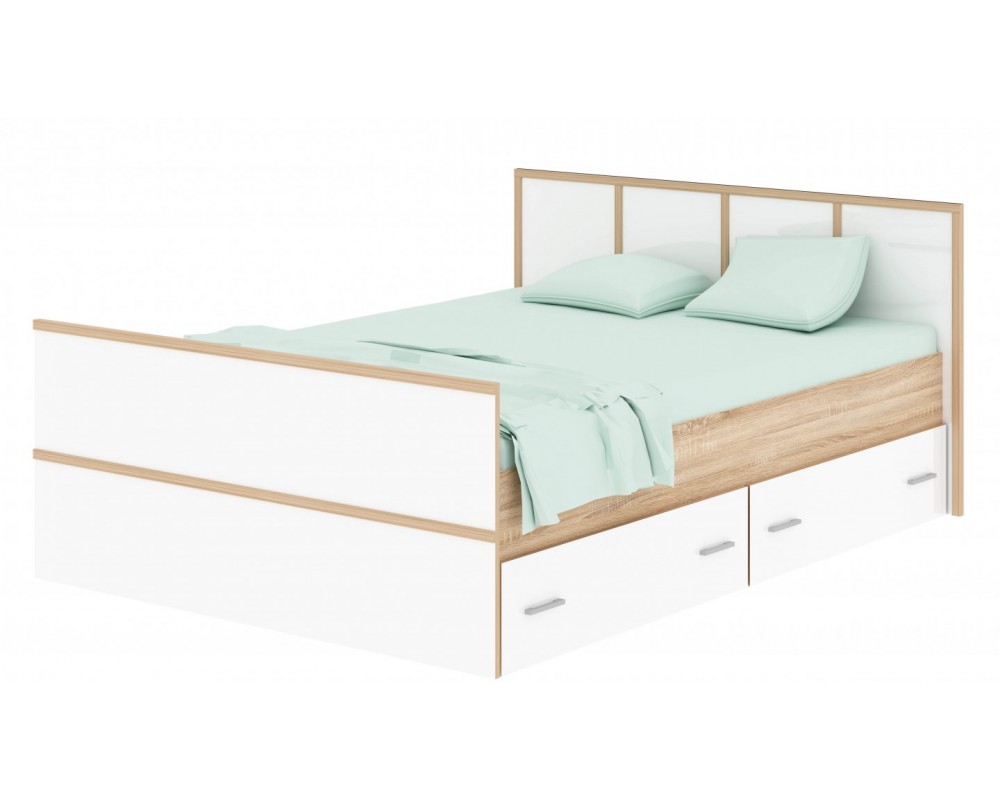 Кровать "Сакура" 1,4 м Дуб Сонома/Белый Глянец