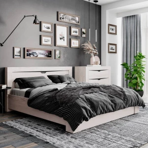 Кровать "Леонардо КР-15" Бетон пайн светлый/Бетон пайн светлый и графит